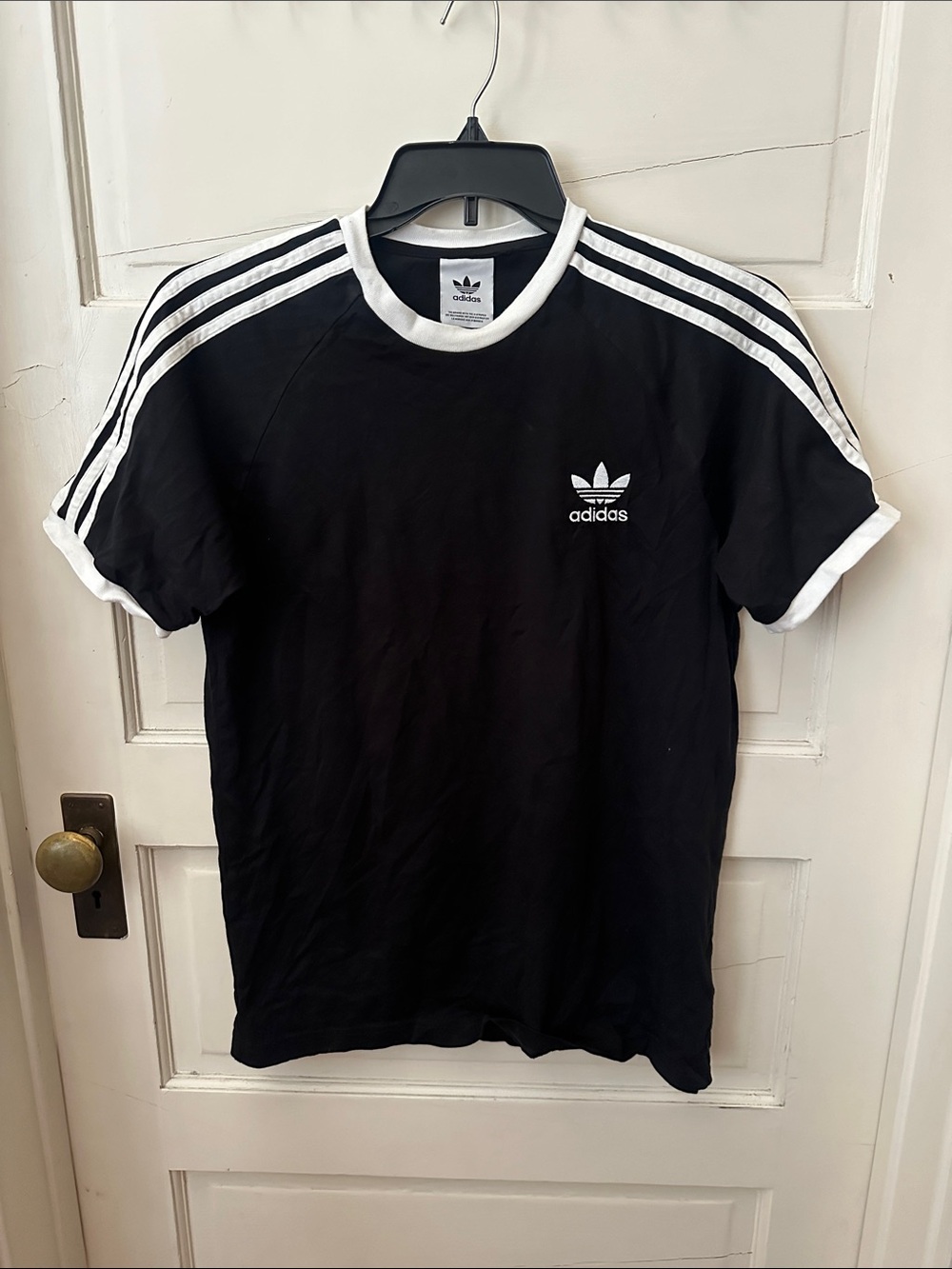 Adidas Black White Short-Sleeve Classic Tee 3 White Stripes Slim Fit Logo Chest
